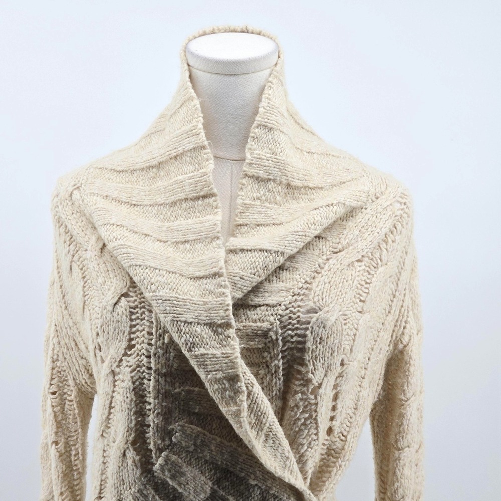 Free People We The Free Cardigan Womens S/M Ivory Cable Knit Wrap Sweater Cotton